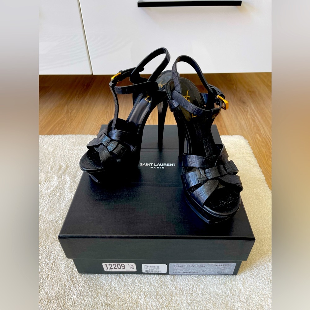 Saint Laurent YSL high heel sandal black leather
